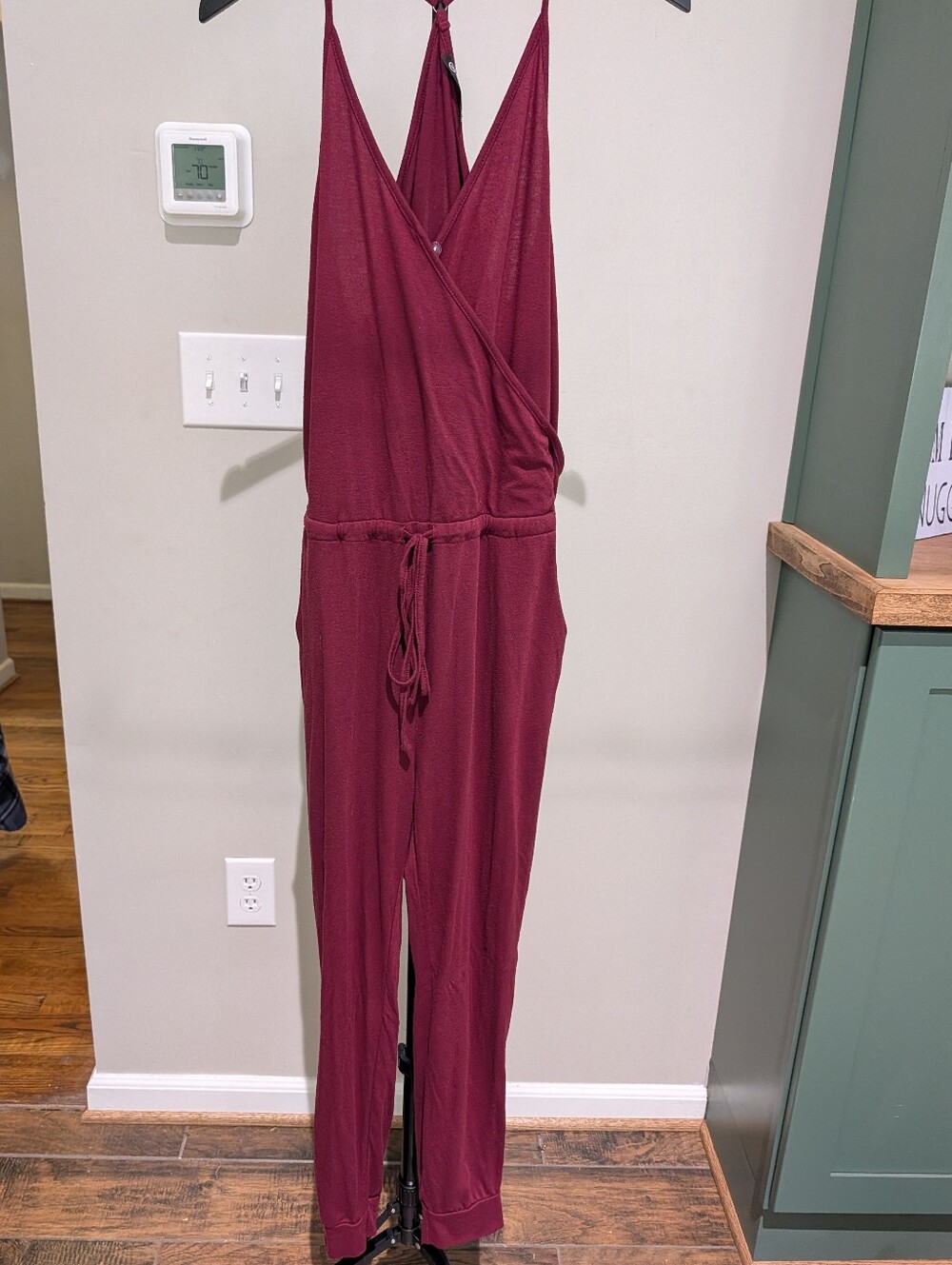 PrettyGarden Women's Burgundy Drawstring Jumpsuit